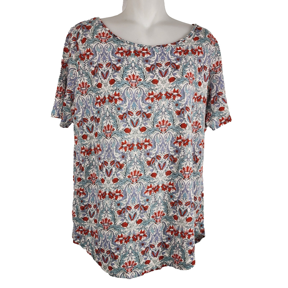 Loft 100% Linen Floral Top Short Sleeve Coastal Cottagecore Beach Breathable L